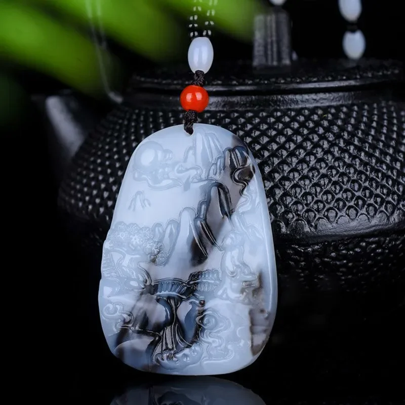 Natural Hetian Black White Jade Landscape Pendant Necklace Hand-carved Fashion Charm Jewelry Amulet Gifts for Women Men Luxury
Natural Hetian Black White Jade Landscape Pendant Necklace Hand-carved Fashion Charm Jewelry Amulet Gifts for Women Men Luxury