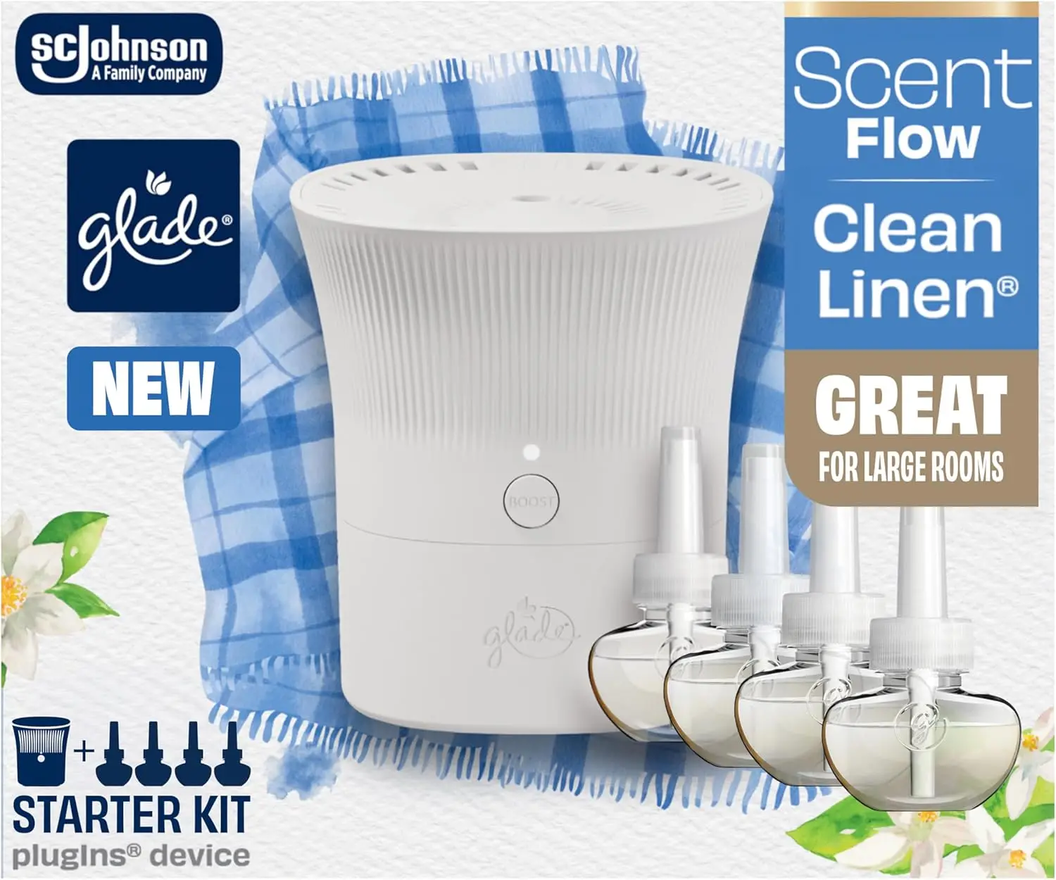 Air Freshener Plug-In Device with 4 Refills, Clean Linen Scent, Adjustable Intensity & Quiet Fan for Large Rooms
Air Freshener Plug-In Device with 4 Refills, Clean Linen Scent, Adjustable Intensity & Quiet Fan for Large Rooms