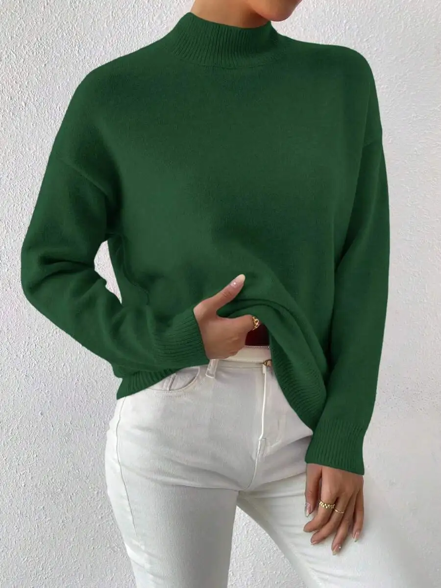Casual Solid Color Drop Shoulder Turtleneck Sweater For Women
Casual Solid Color Drop Shoulder Turtleneck Sweater For Women