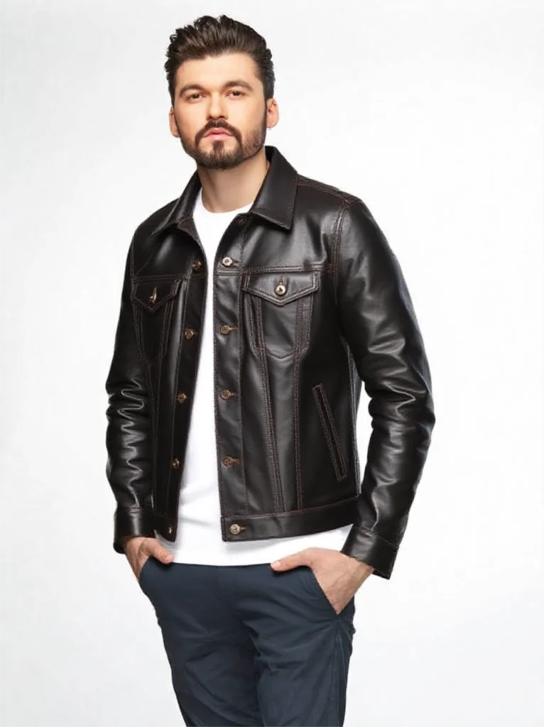 Черная осенняя кожаная куртка мужская в стиле ретро американского размера из натуральной овчины с отложным воротником джинсовое кожаное пальто
Черная осенняя кожаная куртка мужская в стиле ретро американского размера из натуральной овчины с отложным воротником джинсовое кожаное пальто