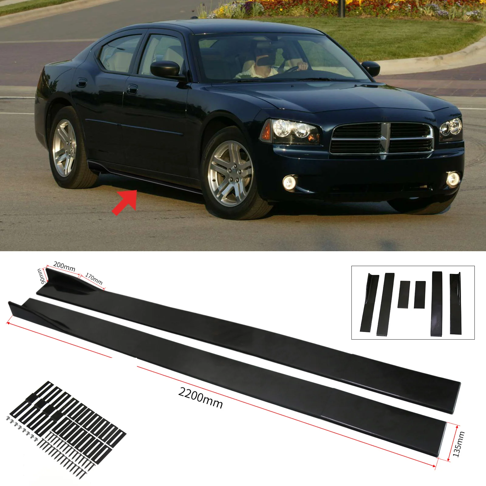 Для Dodge Charger SRT8 2006, 86,6 дюйма, расширение боковой юбки, глянцевый черный цвет
Для Dodge Charger SRT8 2006, 86,6 дюйма, расширение боковой юбки, глянцевый черный цвет