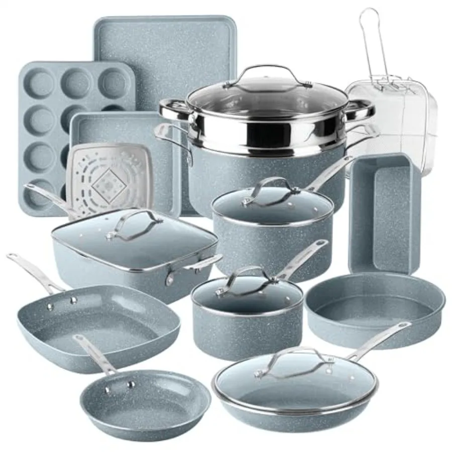 Ceraluxe 20 Pc Ceramic Cookware Set Nonstick with 5 Pc Bakeware Deep Frying Pan Steamer Non Toxic PFOA Free Oven Dishwasher Saf
Ceraluxe 20 Pc Ceramic Cookware Set Nonstick with 5 Pc Bakeware Deep Frying Pan Steamer Non Toxic PFOA Free Oven Dishwasher Saf