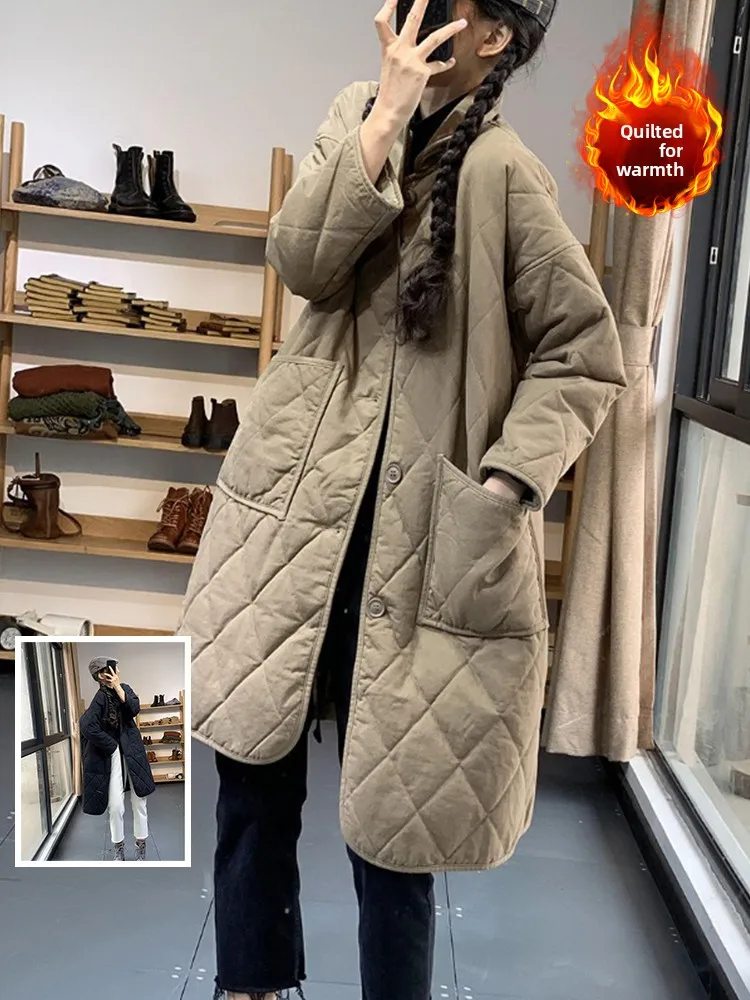 Lightweight Pure Color Diamond Pattern Cotton Jaet Long Sve Collar Mid-Length plus Size Women's Warm Cotton Coat
Lightweight Pure Color Diamond Pattern Cotton Jaet Long Sve Collar Mid-Length plus Size Women's Warm Cotton Coat