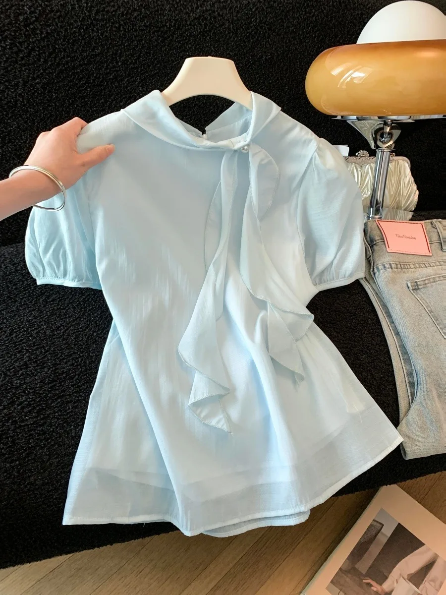 Elegant Loose Short Sleeve Chiffon Shirt Women's Summer Fashionable Beautiful Slimming Top Necktie Korean Style Citywalk
Elegant Loose Short Sleeve Chiffon Shirt Women's Summer Fashionable Beautiful Slimming Top Necktie Korean Style Citywalk
