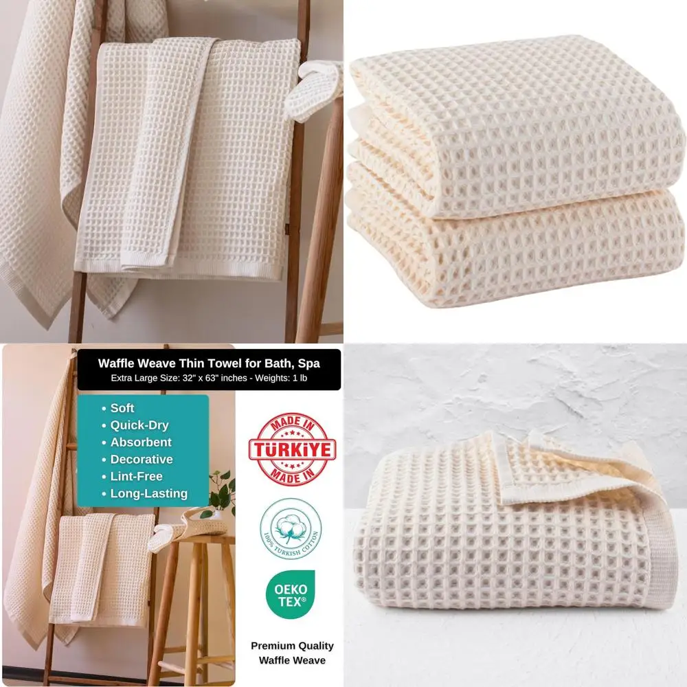 Set of 2 Organic Turkish Cotton Waffle Bath Towels - 100% Natural, Quick Dry, Absorbent, Large 32x63 (Natural Beige)
Set of 2 Organic Turkish Cotton Waffle Bath Towels - 100% Natural, Quick Dry, Absorbent, Large 32x63 (Natural Beige)