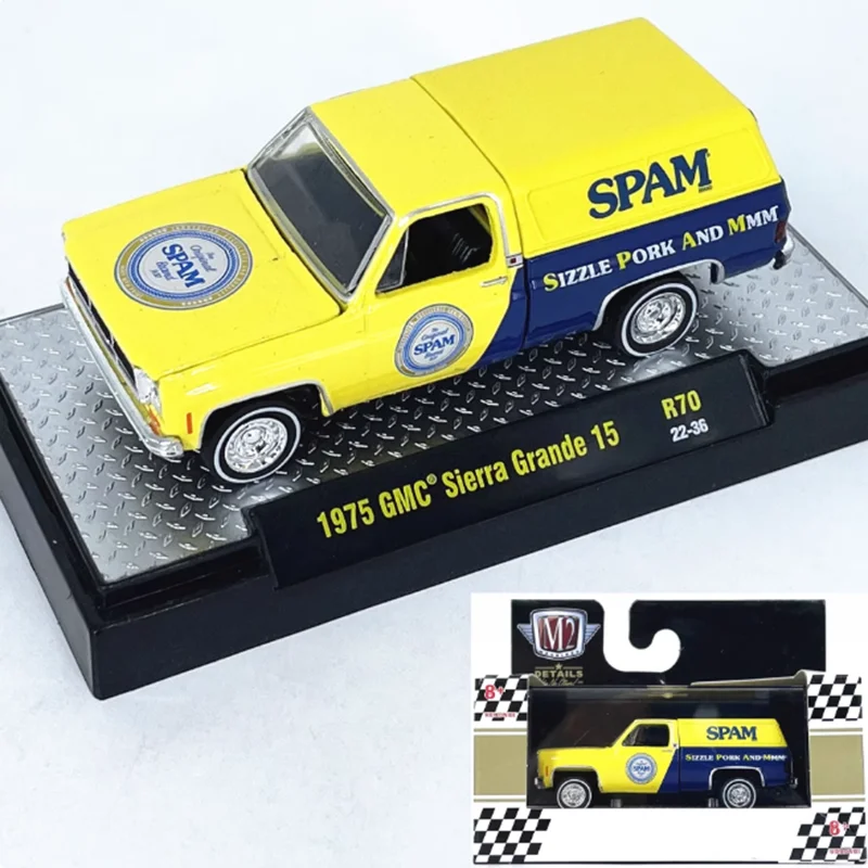 M2 1:64 1975 GMC Sierra Grande 15, модель автомобиля из сплава, статическая коллекция, украшенные праздничные подарки, игрушки
M2 1:64 1975 GMC Sierra Grande 15, модель автомобиля из сплава, статическая коллекция, украшенные праздничные подарки, игрушки