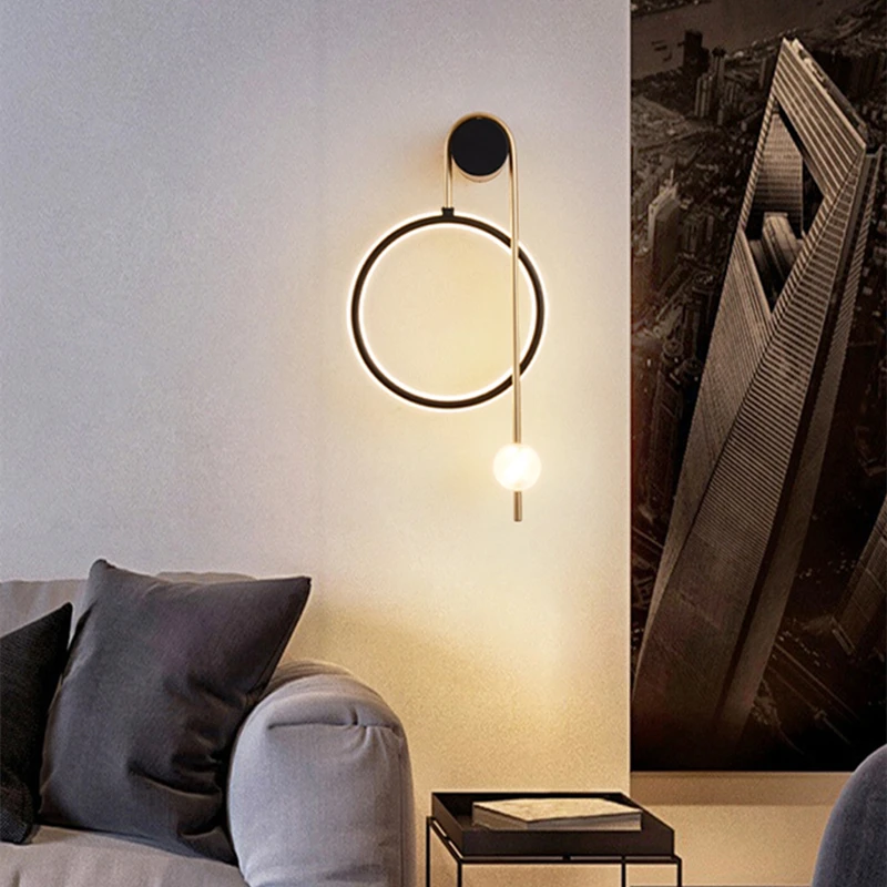 Nordic wall lamp simple designer ring light background wall glass ball lamp creative aisle bedroom bedside wall lights
Nordic wall lamp simple designer ring light background wall glass ball lamp creative aisle bedroom bedside wall lights