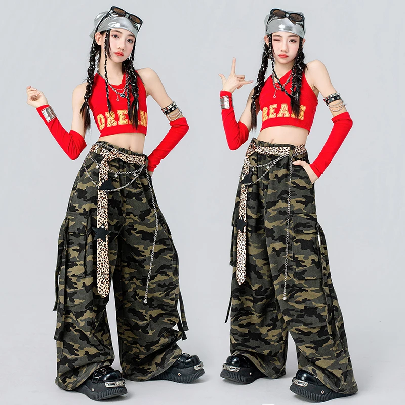 2026 Kpop Dance Costume Girl Jazz Performance Wear Red Halter Tank Top Camouflage Pants Children School Show Stage Outfit 5476
2026 Kpop Dance Costume Girl Jazz Performance Wear Red Halter Tank Top Camouflage Pants Children School Show Stage Outfit 5476