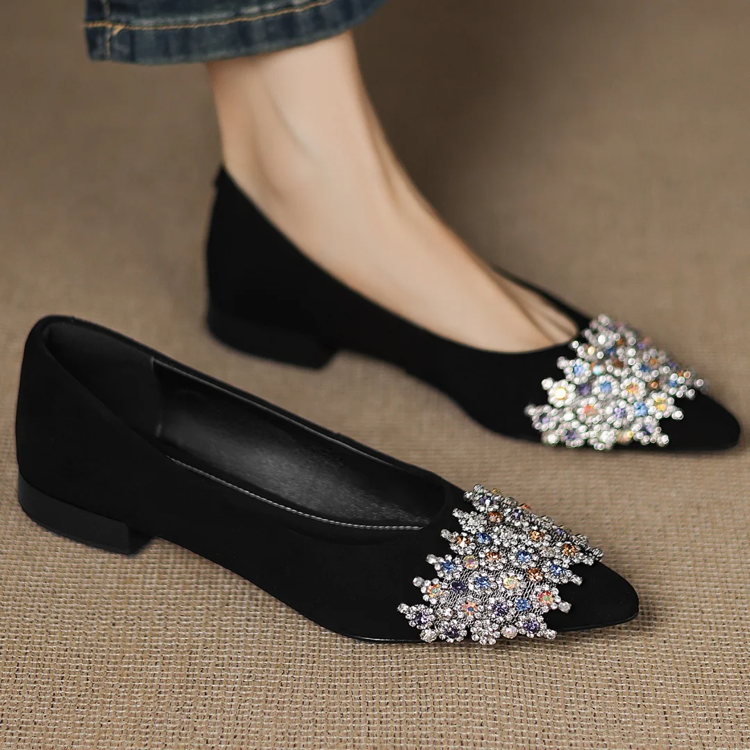 Women's natural suede leather pointed toe crystal decoration slip-on flats high quality soft comfortable daily slim dress shoes
Women's natural suede leather pointed toe crystal decoration slip-on flats high quality soft comfortable daily slim dress shoes