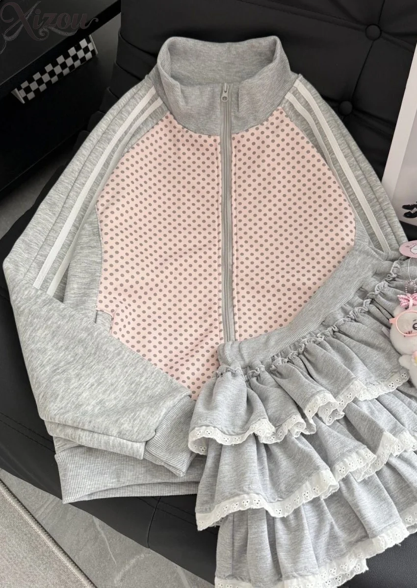 2026 Y2K Harajuku Polka Dot Patchwork Zip-Up Jacket Ruffled Skirt Set Women Sweet Casual Two-Piece Outfit Coat Korea Autumn
2026 Y2K Harajuku Polka Dot Patchwork Zip-Up Jacket Ruffled Skirt Set Women Sweet Casual Two-Piece Outfit Coat Korea Autumn