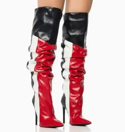 New Woman Black Red White Patchwork Leather Pointed Toe Stiletto Heel Over The Knee Boots Female Blue White Black Long Boots
New Woman Black Red White Patchwork Leather Pointed Toe Stiletto Heel Over The Knee Boots Female Blue White Black Long Boots