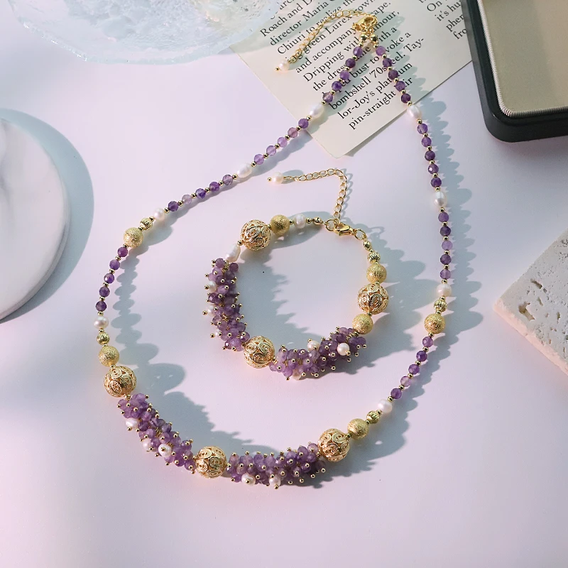 Natural Freshwater Pearl Amethyst Copper Beads Set Luxury Design Wedding Banquet Women Jewelry GS0212
Natural Freshwater Pearl Amethyst Copper Beads Set Luxury Design Wedding Banquet Women Jewelry GS0212