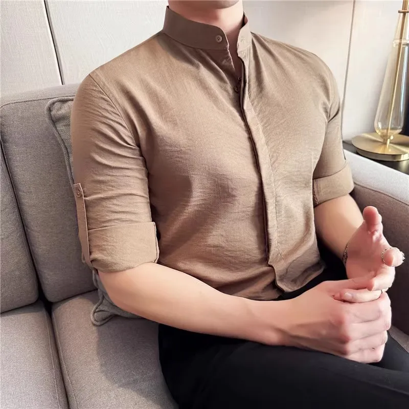 High Quality Men's Long Sleeve Smart Casual Shirts Thin Stand Collar Fashion Slim Fit Shirt Men Solid Color Single Breasted Tops
High Quality Men's Long Sleeve Smart Casual Shirts Thin Stand Collar Fashion Slim Fit Shirt Men Solid Color Single Breasted Tops