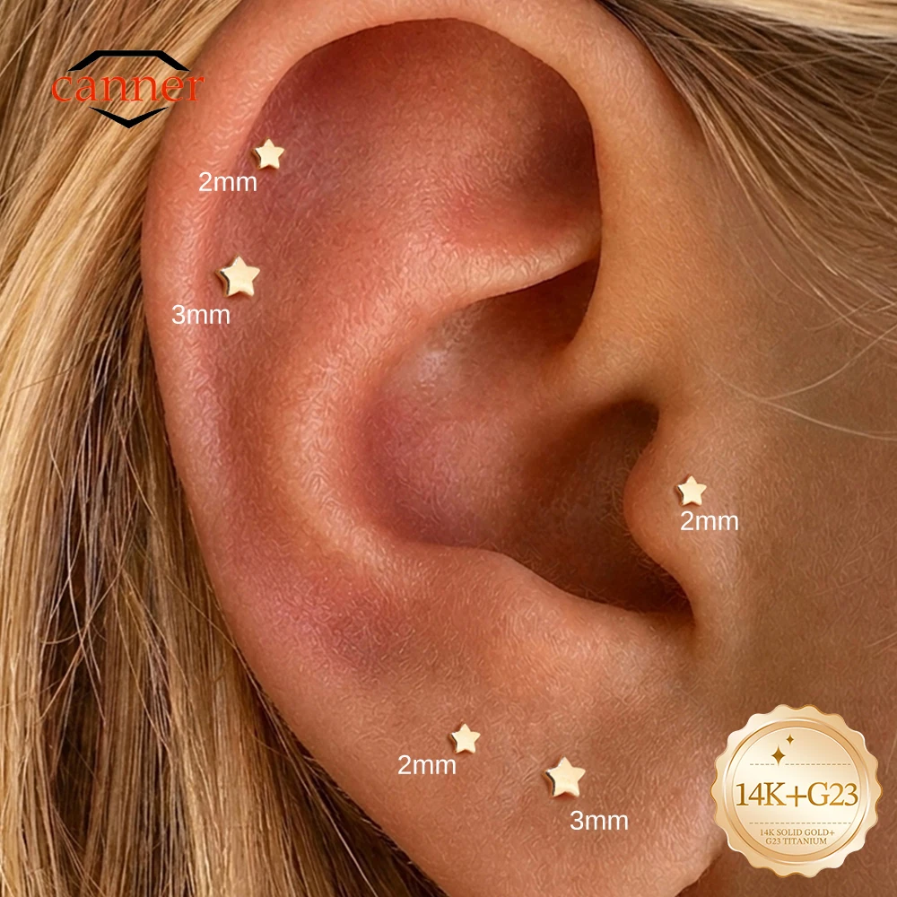 CANNER 14K Solid Gold 2/3mm Smooth Pentagram Piercing Stud Earring Women Hypoallergenic G23 Titanium Flat Back Ear Bone Jewelry
CANNER 14K Solid Gold 2/3mm Smooth Pentagram Piercing Stud Earring Women Hypoallergenic G23 Titanium Flat Back Ear Bone Jewelry