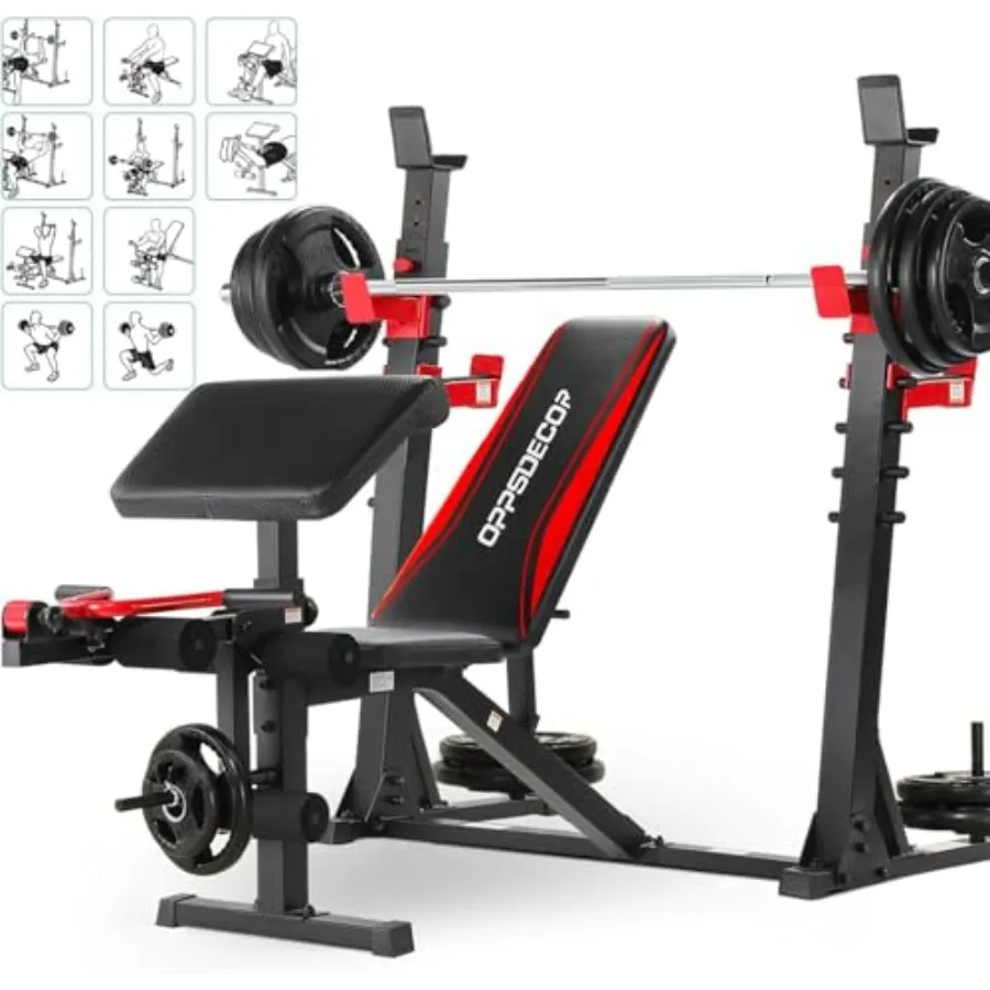 Home Gym Weight Bench Set with Barbell/Squat Rack Heavy Duty Steel Black 900LBS Ccity Adjustable for Bench Press Leg Curl/Exten
Home Gym Weight Bench Set with Barbell/Squat Rack Heavy Duty Steel Black 900LBS Ccity Adjustable for Bench Press Leg Curl/Exten