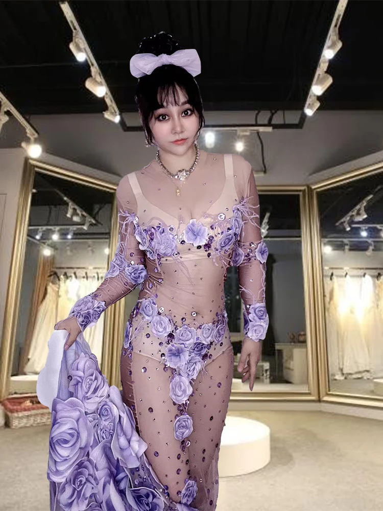 Mesh See Through Drag Queen Purple Flowers O Neck Gowns For Photo Shoot Long Train Extra Bridal Dresses
Mesh See Through Drag Queen Purple Flowers O Neck Gowns For Photo Shoot Long Train Extra Bridal Dresses