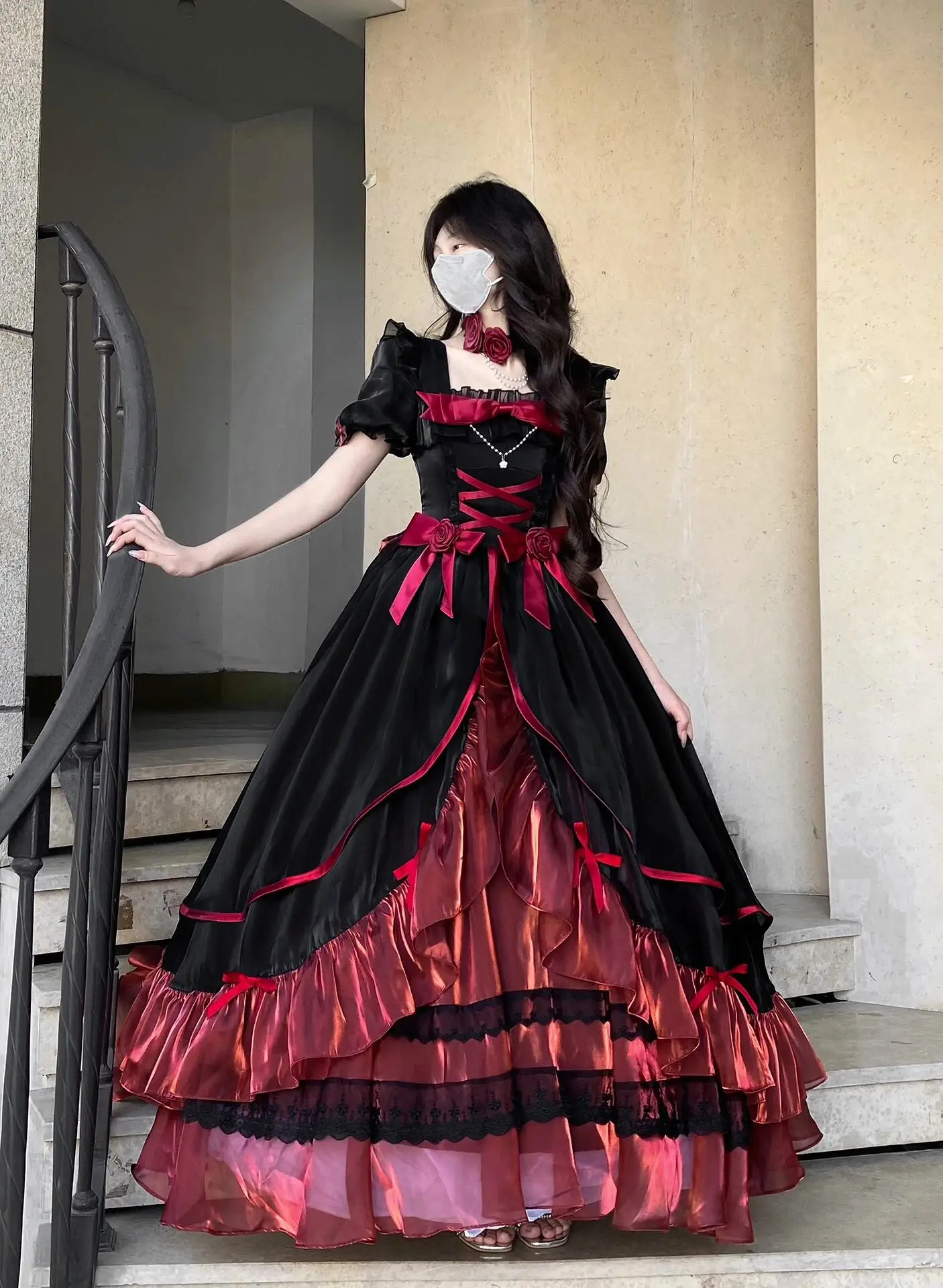 Elegant Sweet Princess Dress Black Red Adult Birthday Ceremony Lolita Skirt Large Flower Pattern Fashionable Women's Outfit
Elegant Sweet Princess Dress Black Red Adult Birthday Ceremony Lolita Skirt Large Flower Pattern Fashionable Women's Outfit