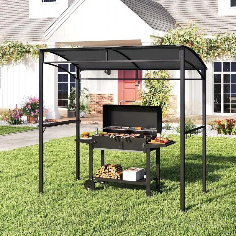 7 Feet Grill Gazebo with Serving Shelf and Storage Hooks-Gray
7 Feet Grill Gazebo with Serving Shelf and Storage Hooks-Gray