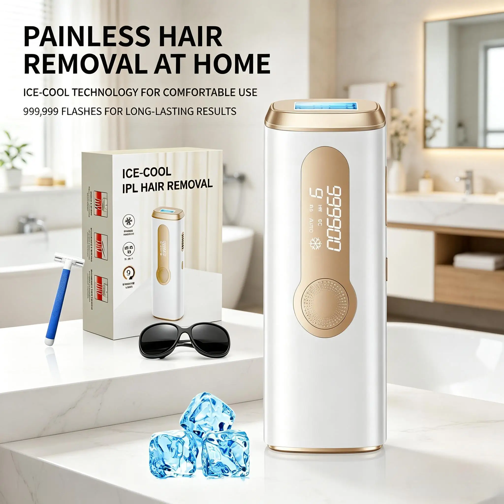 Facial & Body Care IPL Machine, Hair Removal, Skin Firming & Acne Control with ice Cooling function for women Home Salon
Facial & Body Care IPL Machine, Hair Removal, Skin Firming & Acne Control with ice Cooling function for women Home Salon