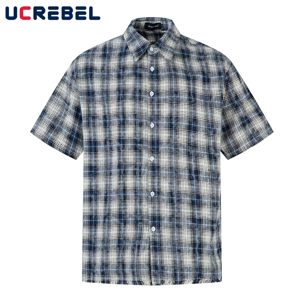 Raw Edge Plaid Short Sleeve Shirts Mens Summer High Street Loose Single Breasted Lapel Shirts Men Tops
Raw Edge Plaid Short Sleeve Shirts Mens Summer High Street Loose Single Breasted Lapel Shirts Men Tops