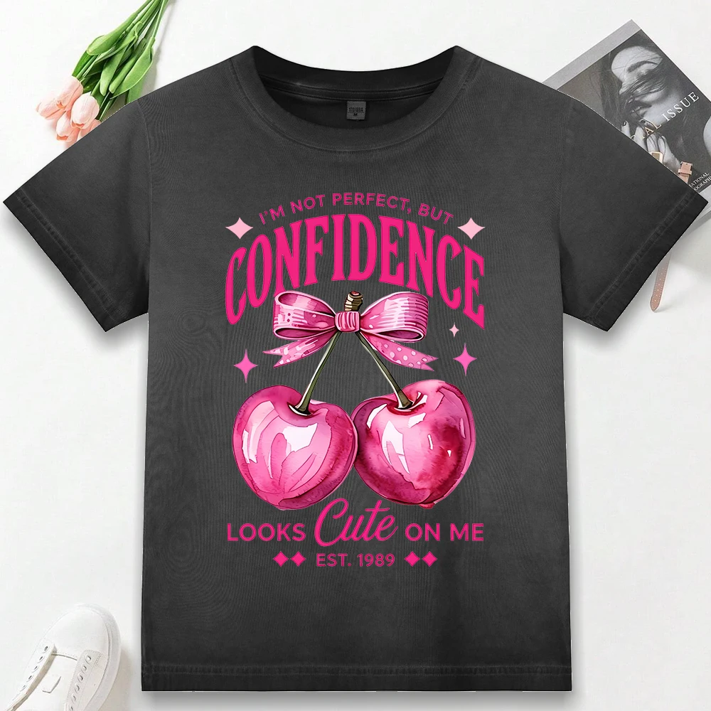 I'M Not Perfect But Confidence Pink Bow Cherry Print Women Washed T-Shirt Cotton Dyeing T Shirt Gradient Slim Clothes Summer Top
I'M Not Perfect But Confidence Pink Bow Cherry Print Women Washed T-Shirt Cotton Dyeing T Shirt Gradient Slim Clothes Summer Top