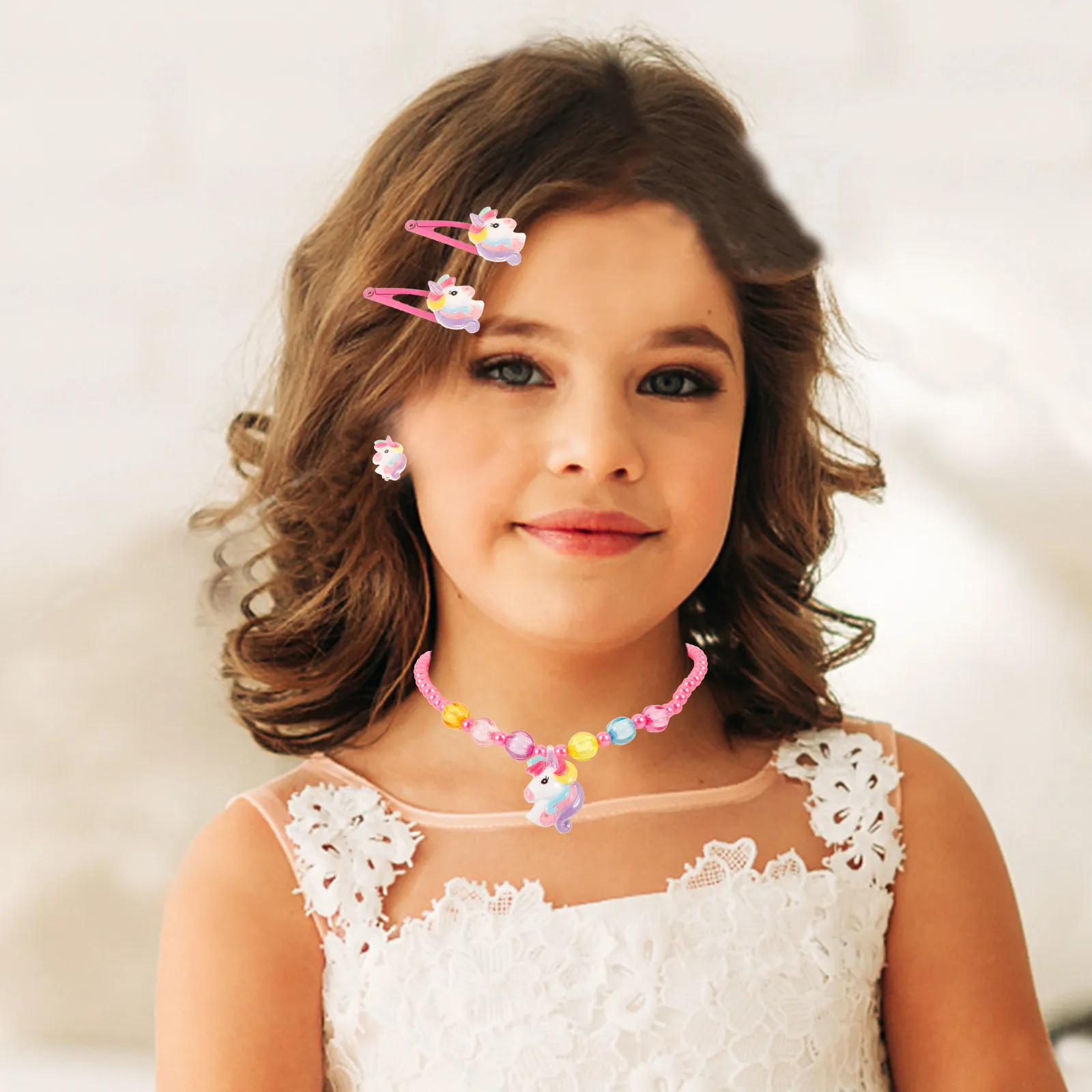 1Set Children Necklace Set Unicorn Headband Bead Bracelet Earrings Hair Clips Finger Ring Bright Color Cute Jewelry for Girls
1Set Children Necklace Set Unicorn Headband Bead Bracelet Earrings Hair Clips Finger Ring Bright Color Cute Jewelry for Girls