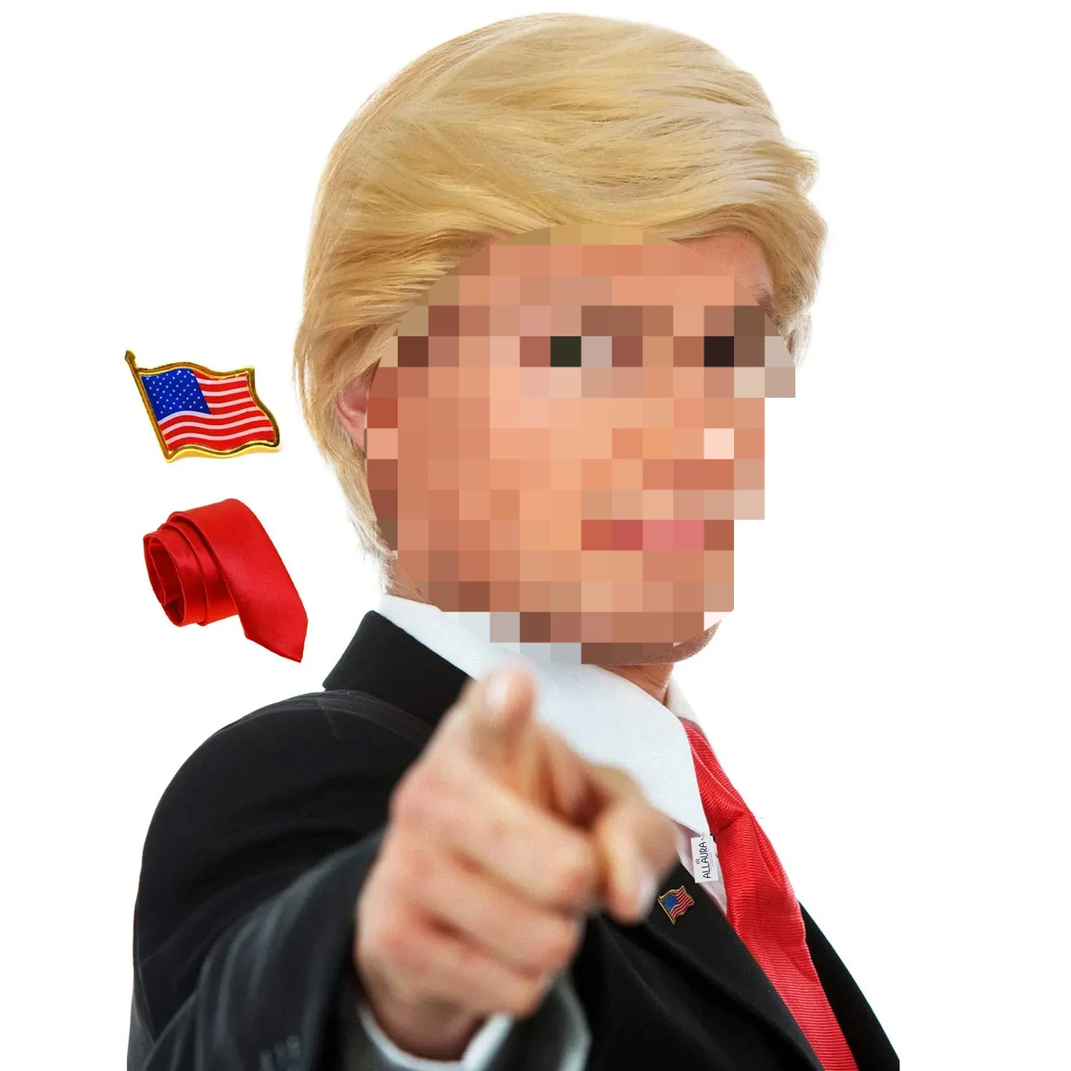 Synthetic 3pc Blonde Wig + Flag Pin + Red Tie For Adults | Toupee Blonde Cosplay Wig Couples Halloween Costumes
Synthetic 3pc Blonde Wig + Flag Pin + Red Tie For Adults | Toupee Blonde Cosplay Wig Couples Halloween Costumes 