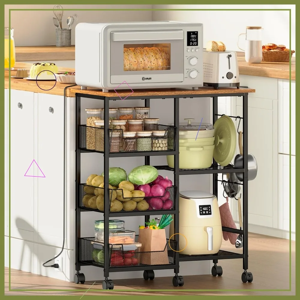 Кухонная тележка на колесиках с регулируемой полкой, блокируемыми колесами и выдвижными корзинами для кухни, кофейни, гостиной
Кухонная тележка на колесиках с регулируемой полкой, блокируемыми колесами и выдвижными корзинами для кухни, кофейни, гостиной