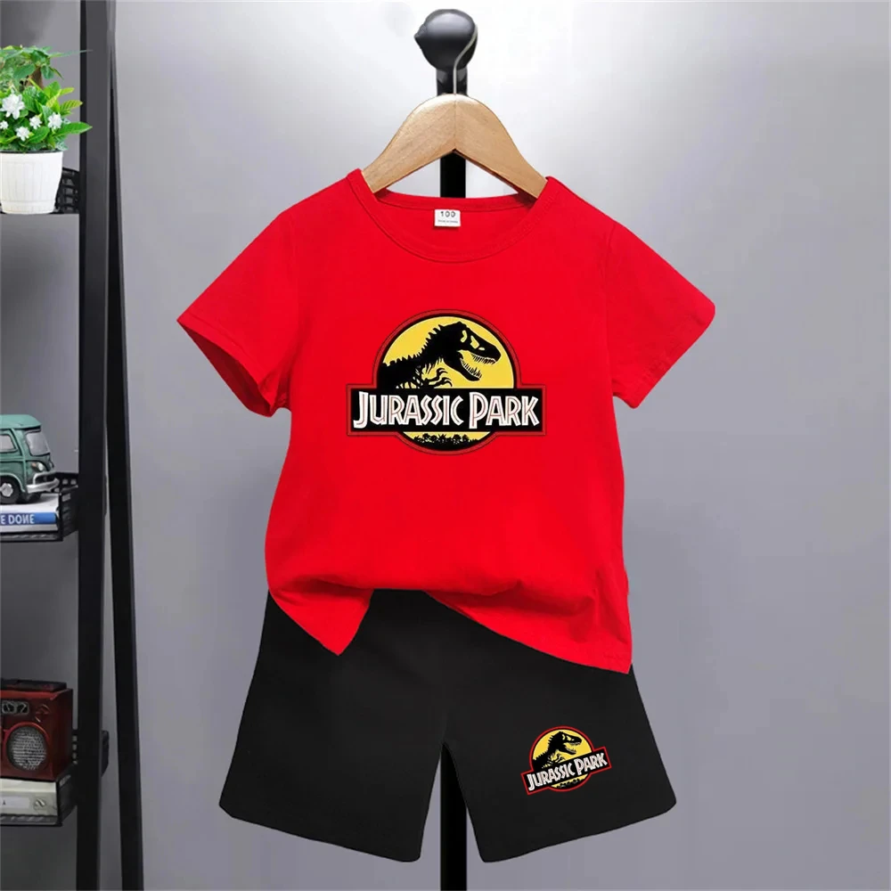 Dinosaur Summer T-shirt+Shorts Boy Black Girl Red Clothes Sets Print T-shirt Shorts Kids Tops Casual Anime Tees Round Neck-Neck
Dinosaur Summer T-shirt+Shorts Boy Black Girl Red Clothes Sets Print T-shirt Shorts Kids Tops Casual Anime Tees Round Neck-Neck