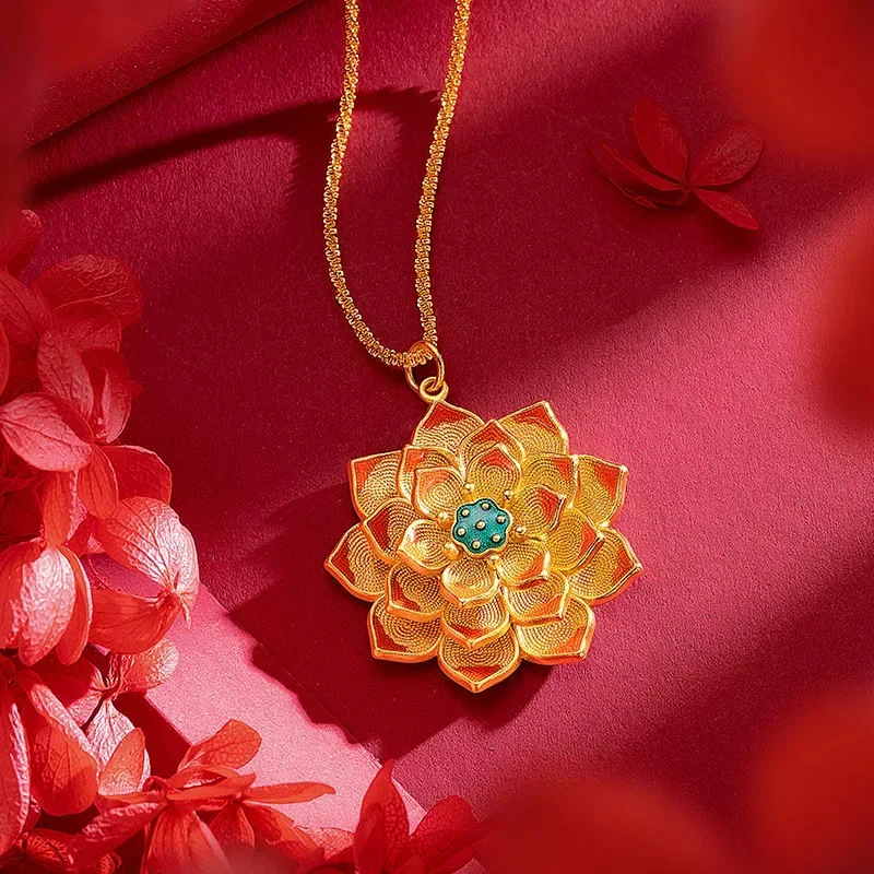 9999 Real Gold 24K Ethnic Style Retro Enamel Large Lotus Female Pendant, Gold Filigree Silk Burnt Blue Lotus Lotus Necklace 
9999 Real Gold 24K Ethnic Style Retro Enamel Large Lotus Female Pendant, Gold Filigree Silk Burnt Blue Lotus Lotus Necklace