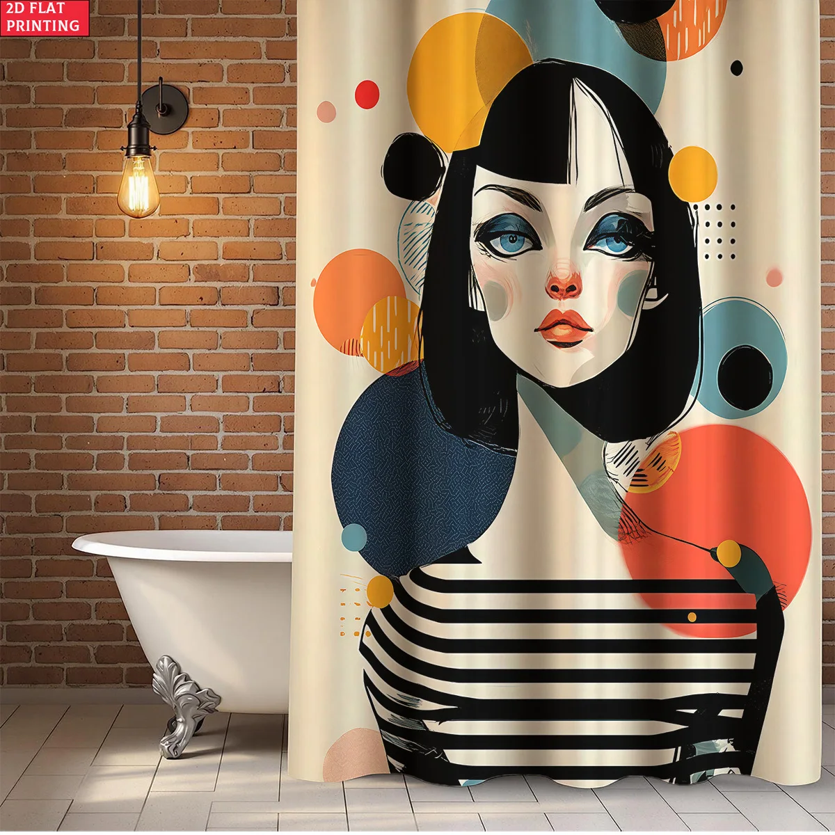 Abstract Woman Shower Curtain, Modern Art Portrait, Colorful Dots & Geometric Shapes, Mid-Century Bathroom Decor
Abstract Woman Shower Curtain, Modern Art Portrait, Colorful Dots & Geometric Shapes, Mid-Century Bathroom Decor