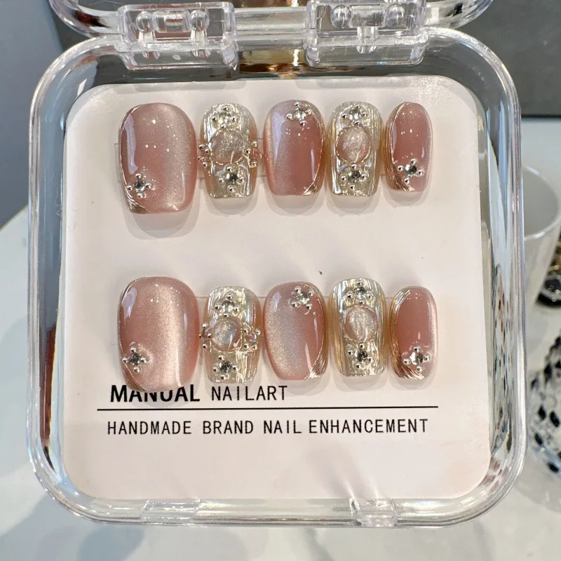 Handmade Fake Press on Nails Set Pink Cat Eyes Stick-on Nails Medium Nail Tips Korean Reusable False Nails with Box and Tools
Handmade Fake Press on Nails Set Pink Cat Eyes Stick-on Nails Medium Nail Tips Korean Reusable False Nails with Box and Tools