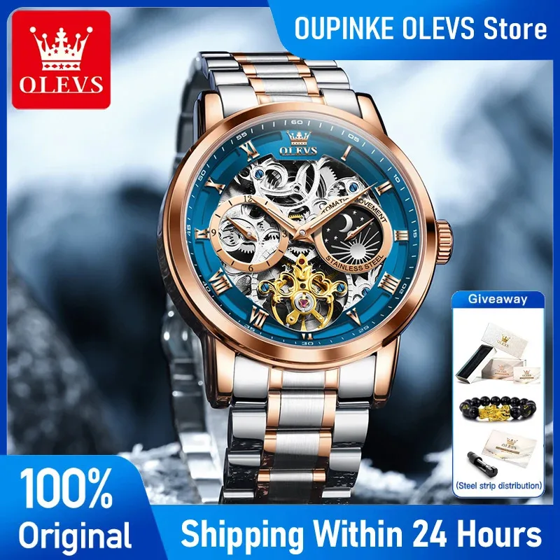 OLEVS 6670 Мужские часы Роскошные механические часы со скелетом Фаза Луны Часы из нержавеющей стали Мужские подарочные коробки Reloj
OLEVS 6670 Мужские часы Роскошные механические часы со скелетом Фаза Луны Часы из нержавеющей стали Мужские подарочные коробки Reloj