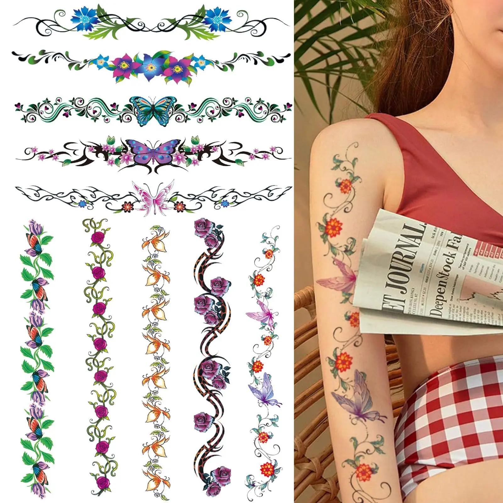 Sexy Flower Temporary Tattoos 10 Sheets Realistic Sexy Flowers Vine Butterfly Long Back Sleeves Tattoos for Women Girls Makeup
Sexy Flower Temporary Tattoos 10 Sheets Realistic Sexy Flowers Vine Butterfly Long Back Sleeves Tattoos for Women Girls Makeup