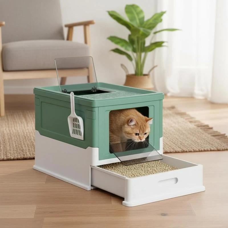 Hooded Cat Litter Box, Portable Pet Toilet, with Scoop, Front Entry - Green
Hooded Cat Litter Box, Portable Pet Toilet, with Scoop, Front Entry - Green