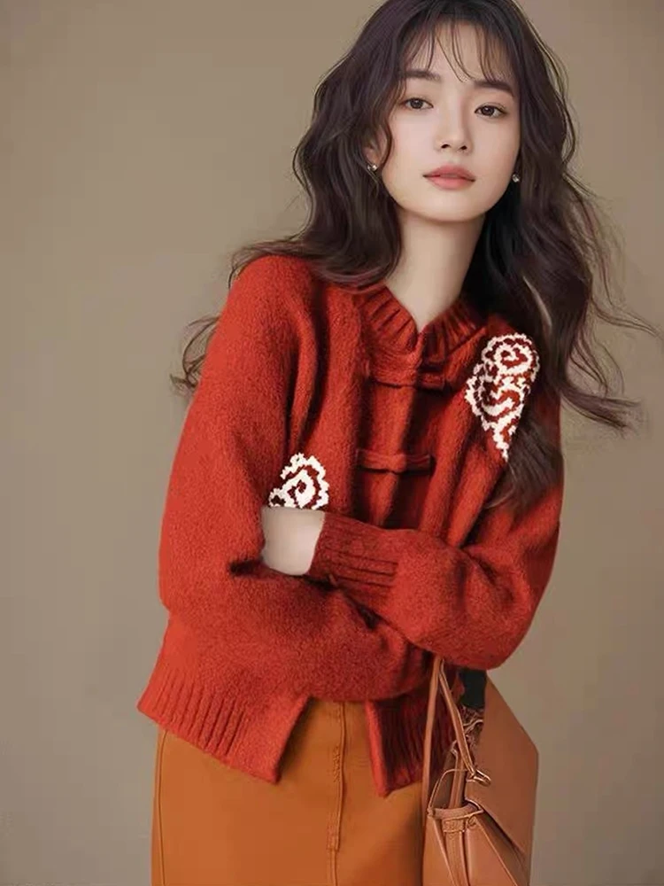 Winter New Year Red Chinese Sle Knitted Long Sve Open Cardigan Women's Faion Age-defng Small irt Sweater Coat
Winter New Year Red Chinese Sle Knitted Long Sve Open Cardigan Women's Faion Age-defng Small irt Sweater Coat