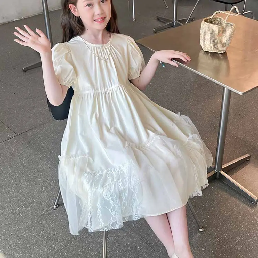 Sweet Loose Girls Puff Sleeve Dress Pleated Lace Summer Dresses Beach Vacation Teenagers Children Princess Dress Holiday
Sweet Loose Girls Puff Sleeve Dress Pleated Lace Summer Dresses Beach Vacation Teenagers Children Princess Dress Holiday