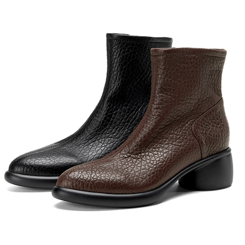 Autumn Winter Women's Fashion Ankle Boots - Genuine Sheepskin with Elephant Grain Pattern High Quality Shoes Women Thick HeelQY5
Autumn Winter Women's Fashion Ankle Boots - Genuine Sheepskin with Elephant Grain Pattern High Quality Shoes Women Thick HeelQY5