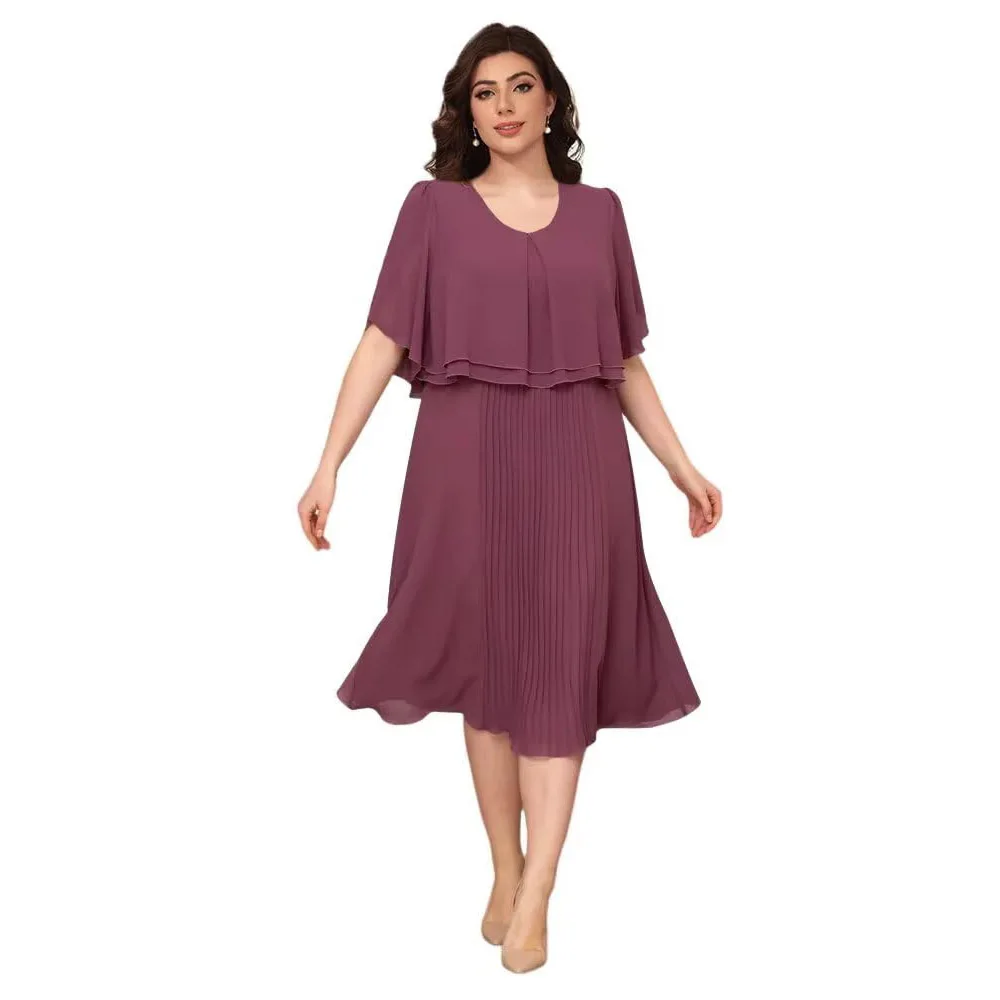 Customized Elegant Simple Women’s Chiffon Mother of The Bride Dress Short Sleeve 2025 Knee Length Formal Dress with Pleats
Customized Elegant Simple Women’s Chiffon Mother of The Bride Dress Short Sleeve 2025 Knee Length Formal Dress with Pleats