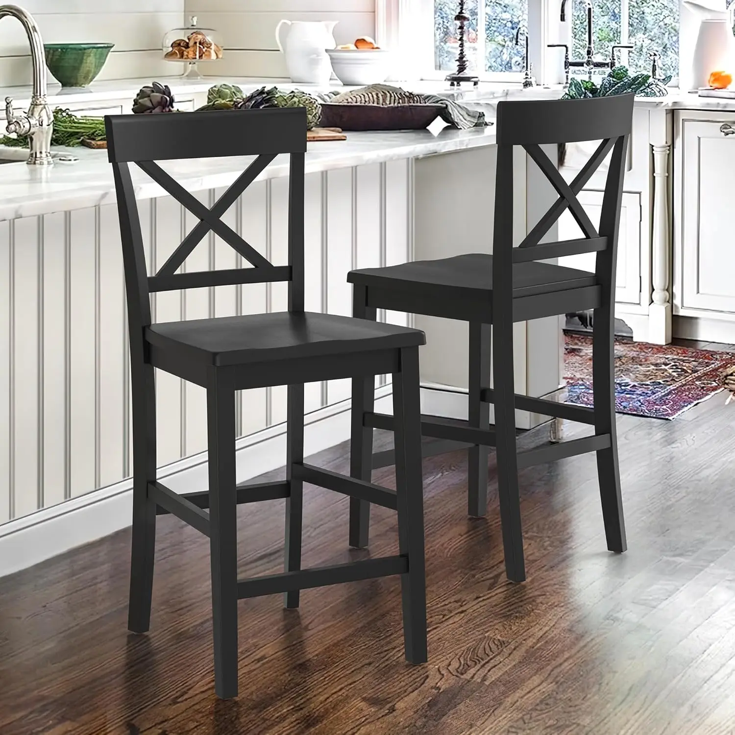 24in Wooden Counter Stool with Back & Footrest X-Back Farmhouse Kitchen Island Home Bar Black, Customized
24in Wooden Counter Stool with Back & Footrest X-Back Farmhouse Kitchen Island Home Bar Black, Customized