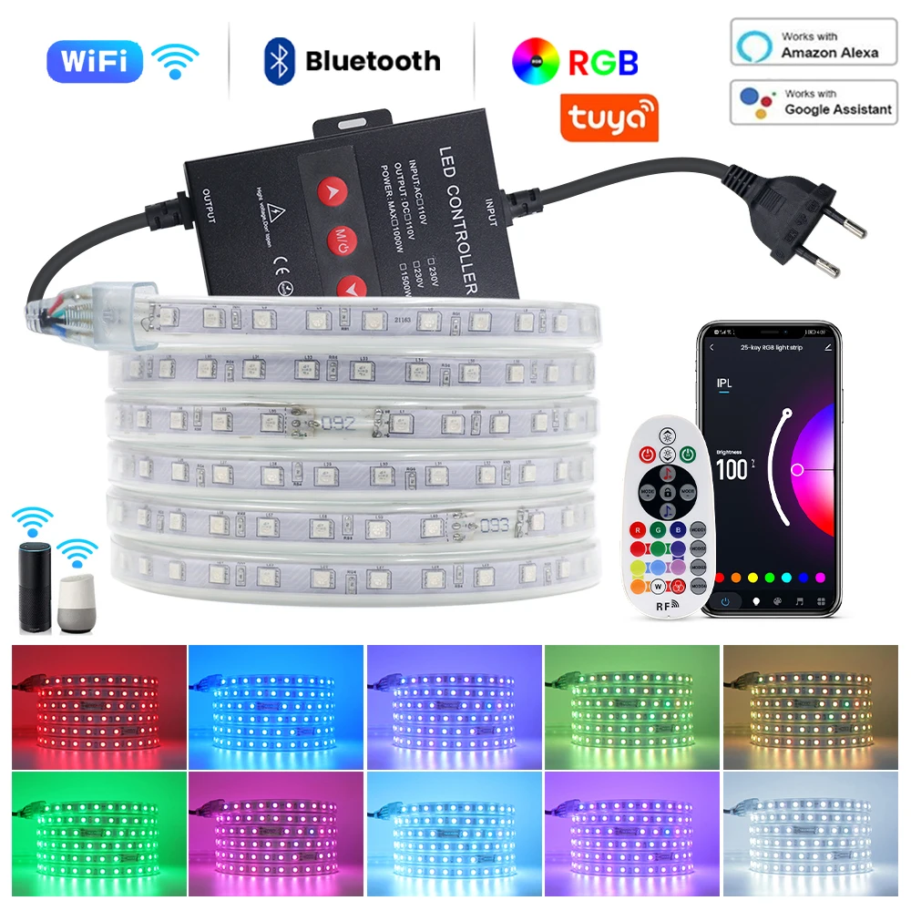 Wifi LED Strip Lights Music Sync RGB 5050 LED Tape AC 110V 220V Alexa Smart Lights Strip for Party Room Decor 1M-100M
Wifi LED Strip Lights Music Sync RGB 5050 LED Tape AC 110V 220V Alexa Smart Lights Strip for Party Room Decor 1M-100M
