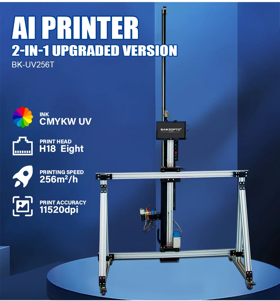 BK-UV256T AI Most Advanced Printer 256 Square Meters Per Hour CMYKW Ink Automatic Wall and Ground Art Printer
BK-UV256T AI Most Advanced Printer 256 Square Meters Per Hour CMYKW Ink Automatic Wall and Ground Art Printer