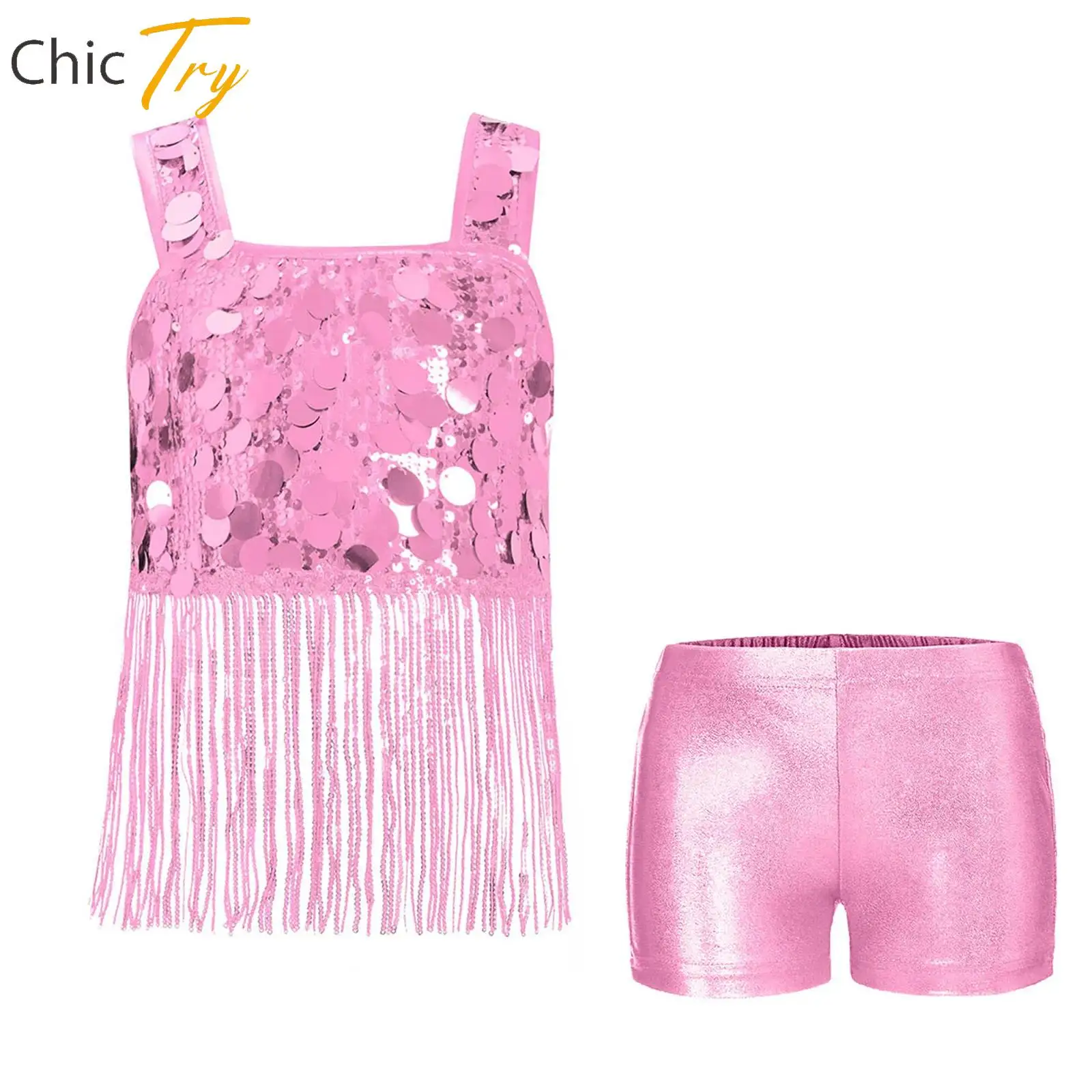 Girls Glittery Jazz Hip-hop Dance Performance Outfit Wide Shoulder Straps Sequin Tassels Crop Top with Shorts Street Dance Wear
Girls Glittery Jazz Hip-hop Dance Performance Outfit Wide Shoulder Straps Sequin Tassels Crop Top with Shorts Street Dance Wear