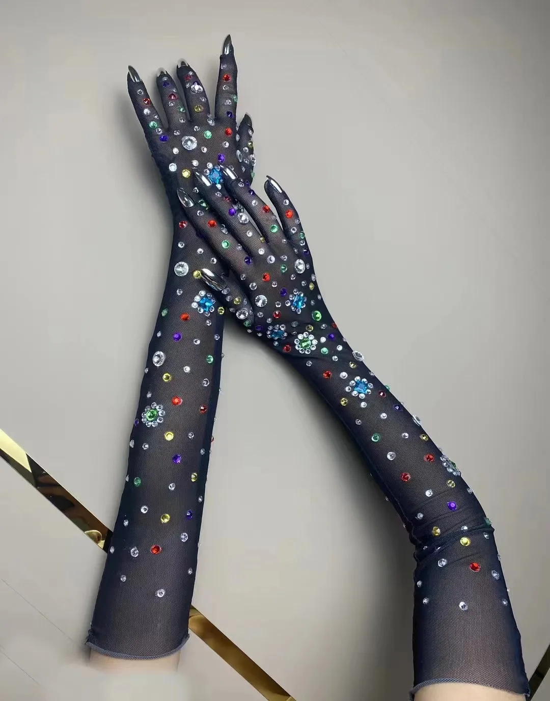 Mesh Black Gloves Lace Crystals Stones Long Mittens Rhinestones Stretch Transparent Bar Singer Ornament Party Stage Accessories
Mesh Black Gloves Lace Crystals Stones Long Mittens Rhinestones Stretch Transparent Bar Singer Ornament Party Stage Accessories