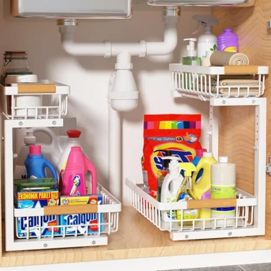 Under Sink Organizer 2 Pack, 2 Tier Slide Out Large Capacity Height Adjustable Under Sink Organizers and Storage for Kitchen Ba
Under Sink Organizer 2 Pack, 2 Tier Slide Out Large Capacity Height Adjustable Under Sink Organizers and Storage for Kitchen Ba