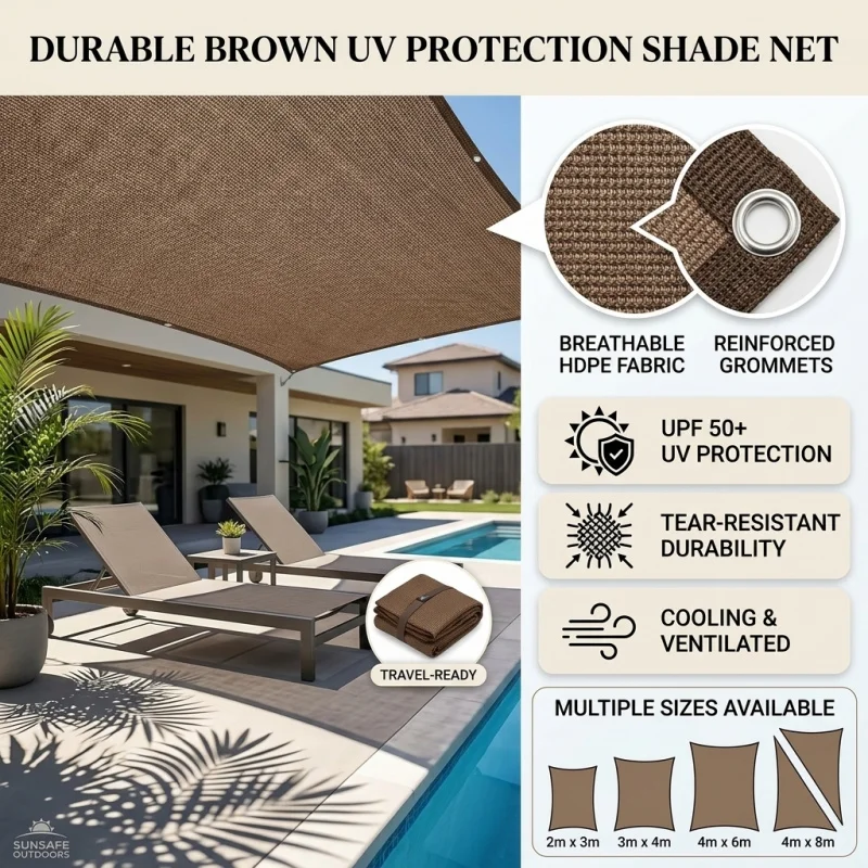 Heavy Duty Brown UV Protection Shade Net Outdoor Canopy Durable Mesh for Pool Beach Travel Shade Net High Quality Outdoor Gear
Heavy Duty Brown UV Protection Shade Net Outdoor Canopy Durable Mesh for Pool Beach Travel Shade Net High Quality Outdoor Gear