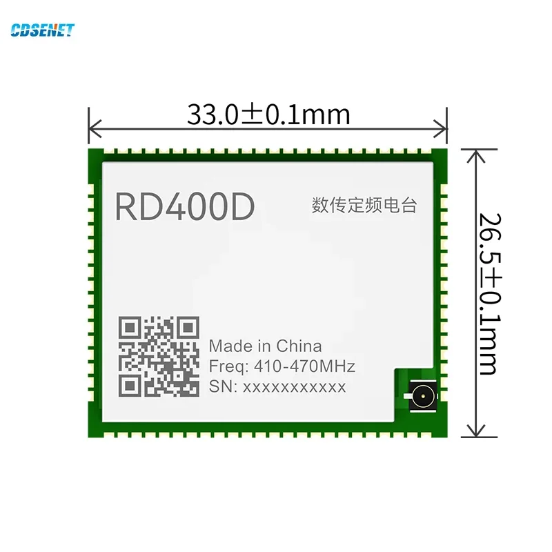 CDSENT Data Transmission Radio Module RD400D 433MHz 30dBm 5.6KM Support RIMATLK/TRIMMARK3/TRANSEOT Protocol IPEX/Stamp Hole
CDSENT Data Transmission Radio Module RD400D 433MHz 30dBm 5.6KM Support RIMATLK/TRIMMARK3/TRANSEOT Protocol IPEX/Stamp Hole