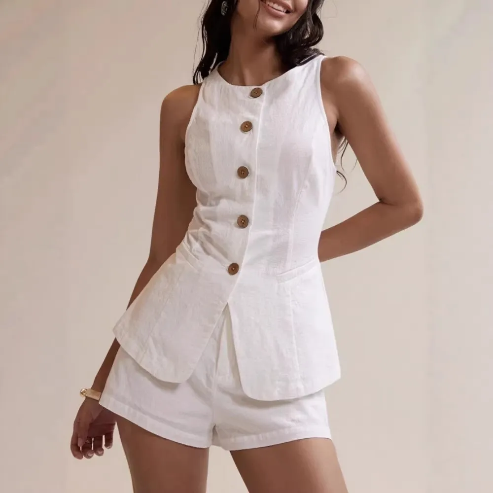 2 Pieces Set For Woman Shorts Sleeveless Vest Summer Short Pants High Waist Linen Look Capris Two Piece Set Cropped Pants
2 Pieces Set For Woman Shorts Sleeveless Vest Summer Short Pants High Waist Linen Look Capris Two Piece Set Cropped Pants