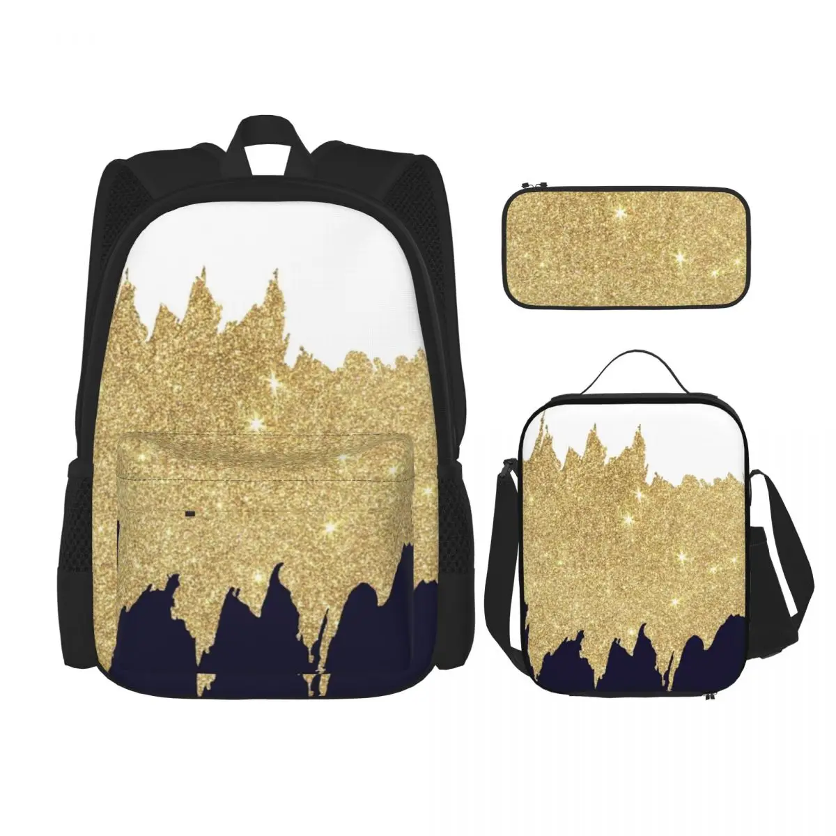 Black And Gold Glitter Pattern Backpacks Boys Girls Bookbag Students School Bags Kids Rucksack Lunch Bag Pen Bag Three-Piece Set
Black And Gold Glitter Pattern Backpacks Boys Girls Bookbag Students School Bags Kids Rucksack Lunch Bag Pen Bag Three-Piece Set