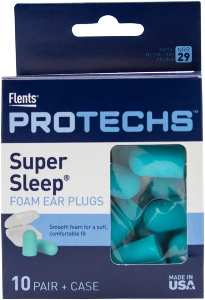 Reusable Super Sleep Ear Plugs, NRR 29, 10 Pairs with Travel Case, Soft Foam, Ideal for Loud Noise, Side Sleepers
Reusable Super Sleep Ear Plugs, NRR 29, 10 Pairs with Travel Case, Soft Foam, Ideal for Loud Noise, Side Sleepers